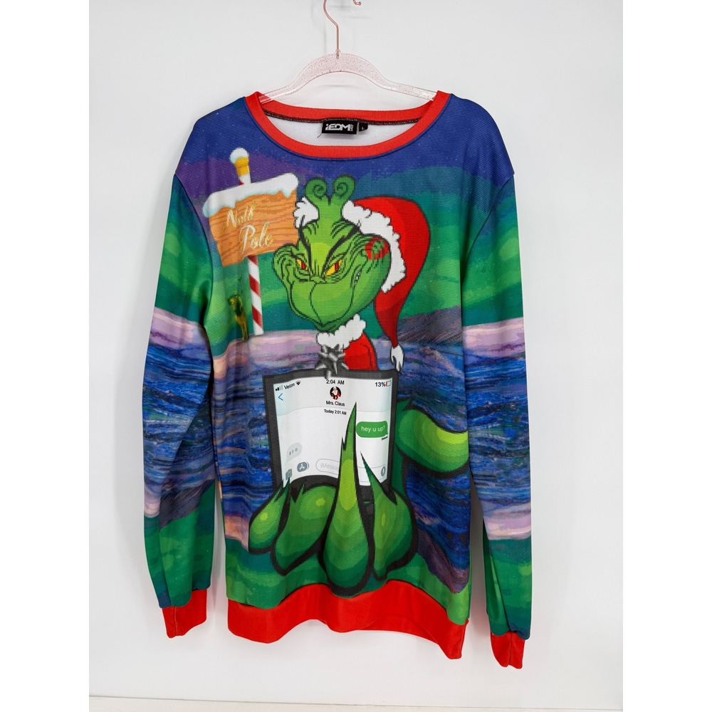 iEDM‎ Savage Mr Grinch Christmas Hey U Up Sweatshirt Mens Large Funny Sz L